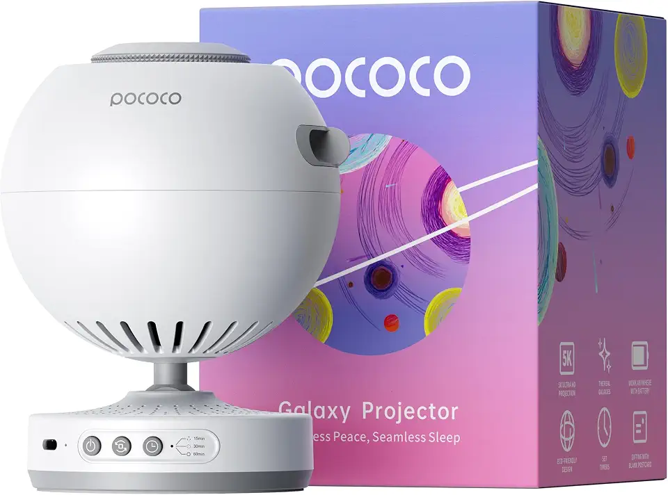 POCOCO Projetor Galaxy Star para quarto com discos de filme óptico substituíveis, projetor de luz noturna de planetário doméstico com luz suave de alta definição para relaxar, estudar e meditar