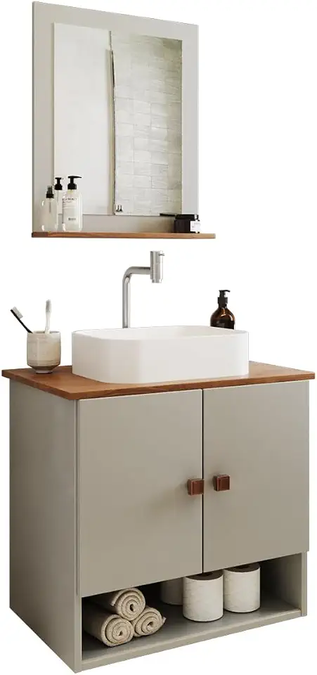Gabinete Arm Banheiro Deli 2 Portas com Cuba Oxford Branca (Off White/Nature)