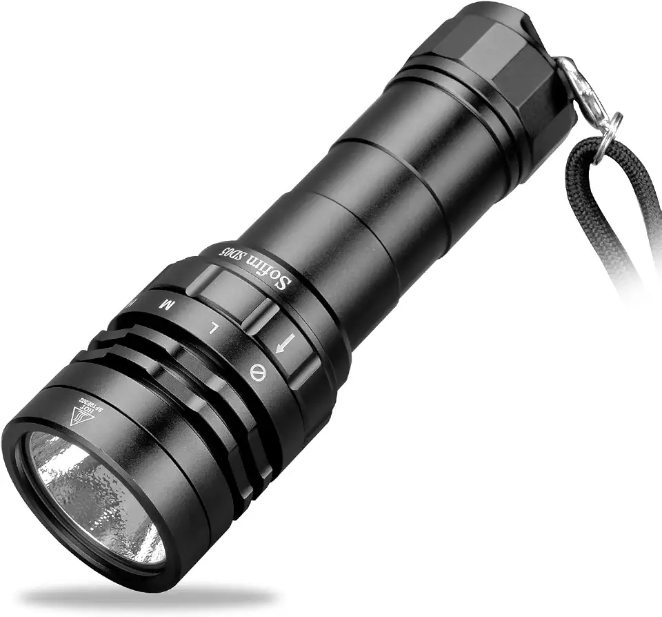 Luz de mergulho Sofirn de 3000 lúmens, lanterna de mergulho potente, lanterna impermeável IPX8 com interruptor de anel magnético e 3 modos para esportes subaquáticos, submersão disponível até 100