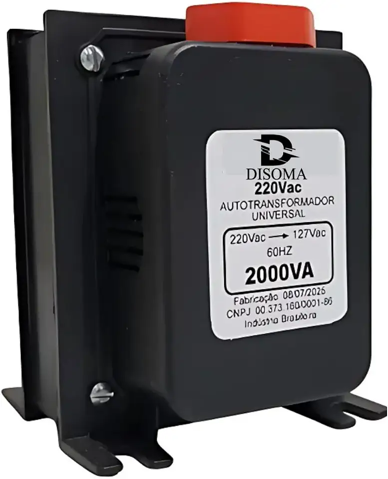 Transformador de Voltagem 2000VA Disoma Bivolt 110V para 220V e 220V para 110V Com Protetor Térmico Suporta até 1100W como ventiladores, geladeiras, frigobares e máquinas de lavar.