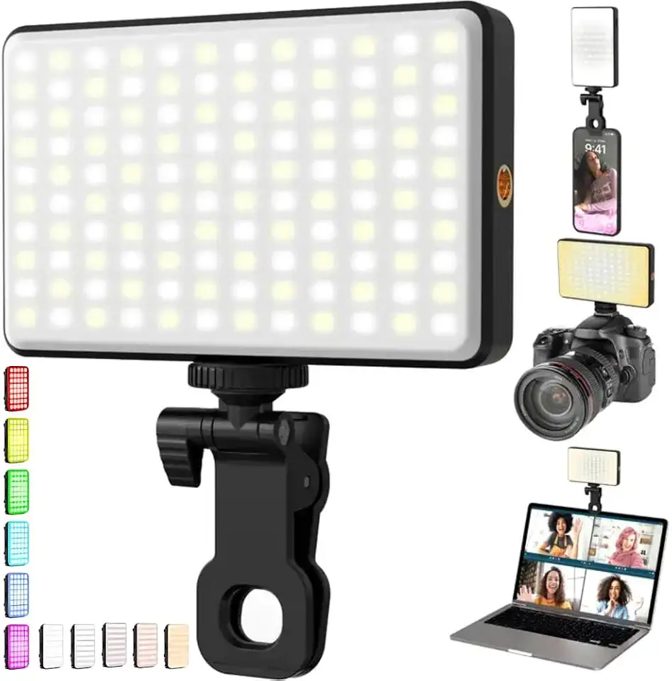 Iluminação Selfie com Clipe Ajustável para Vídeos e TikTok - Luz Auxiliar Led RGB Para Celular Notebook Selfie Led Ring Light Profissional Fotografia Flash Iluminação De Preenchimento De Vídeo E Foto