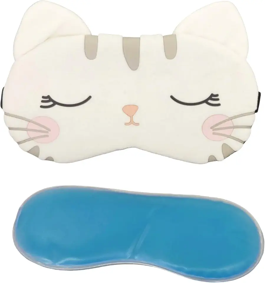 Máscaras de Dormir Relaxante para os Olhos com Gel Térmico para Compressa Fria e Quente Reduz Olheiras Gatinho Rosa Laço Cansaço (Branco MSK-02)