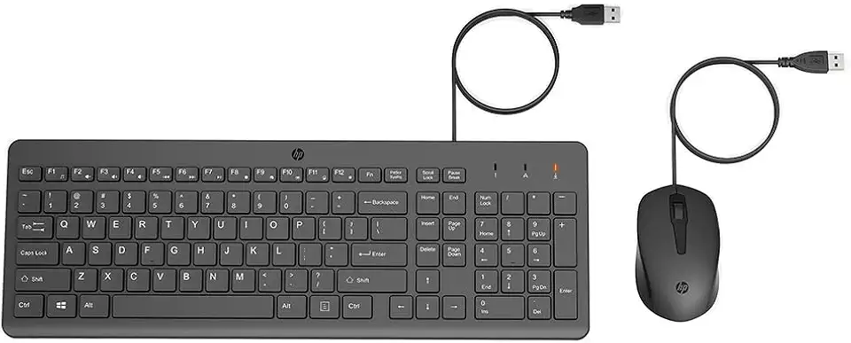 Combo de Teclado e Mouse USB HP 150 - Plug and Play, com Digitação Silenciosa, Confortável e Precisa, Mouse com DPI de 1600, Layout ABNT2, Preto (240J7AA)