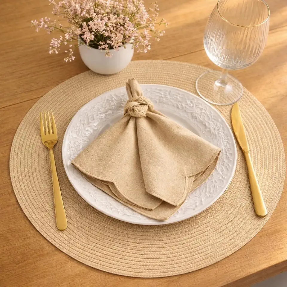 Kit Jogo Americano 6 Unidades Redondo 38cm Mesa Posta Elegante Souplast Jantar Cozinha (AREIA 6 unid)