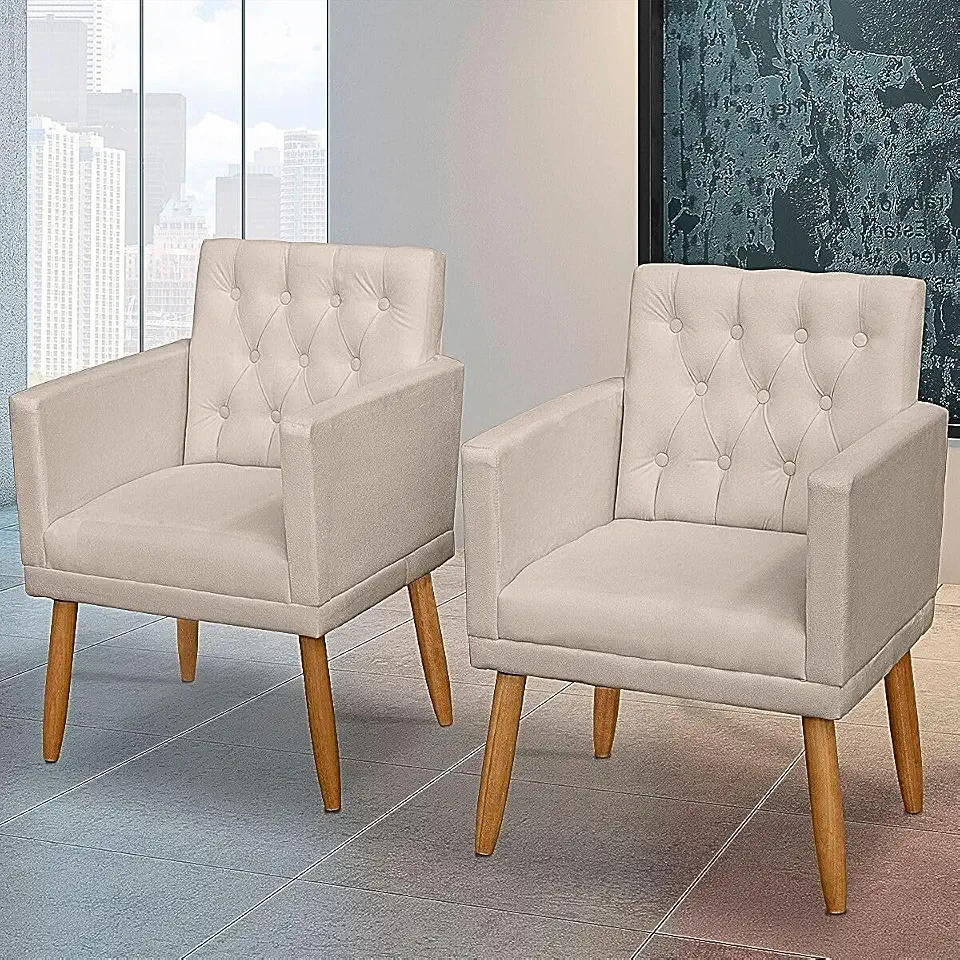 Kit 2 Poltronas Estofadas Confortável Sofisticada Sala Luxo MOBLAN decor (BEGE)