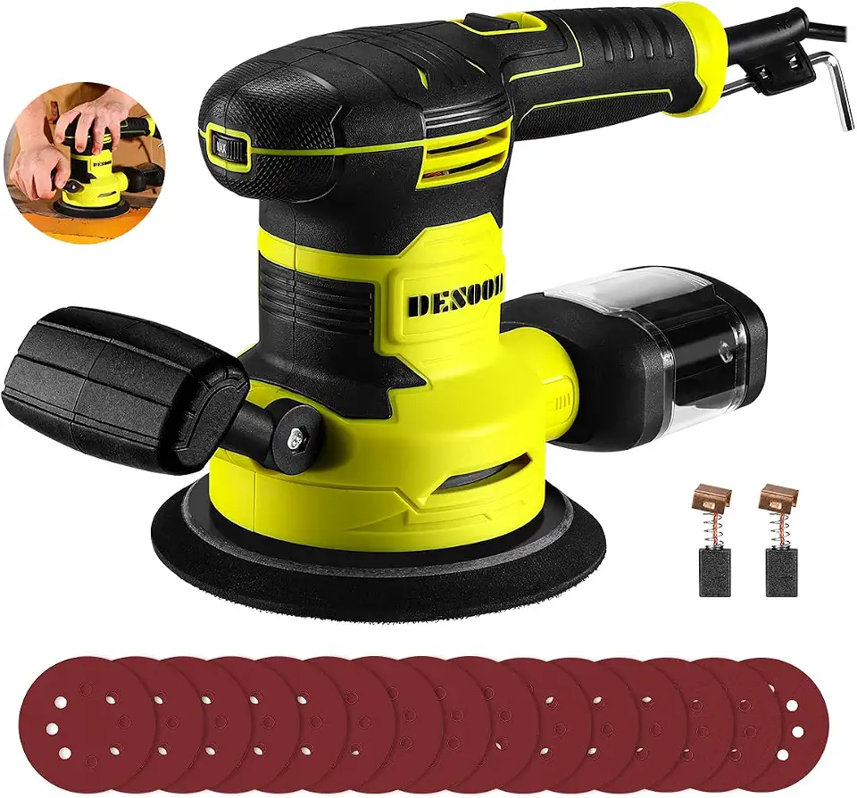 DESOON Lixadeira Orbital 500W Profissional 127V 150MM com Coletor de Pó Empunhadura Auxiliar para Lixamento em Madeira e Metal
