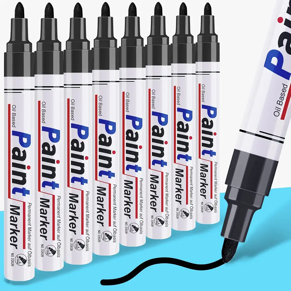 DAPAWIN Marcadores de tinta preta – 8 canetas, ponta média, secagem rápida, impermeável, ideal para tecido, plástico, vidro, tela, parede, janela, Natal