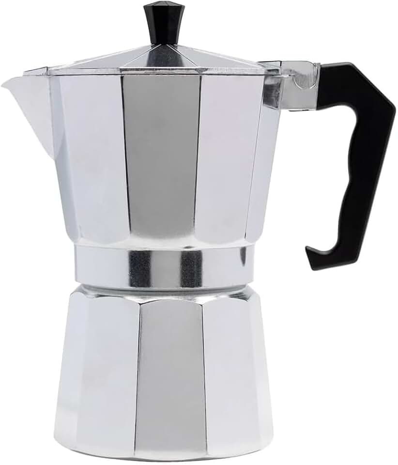 Cafeteira Italiana de Alumínio com Alça – para 6 e 9 Xícaras de Café Expresso Moka, Prata, (6 Xícaras (300ml))