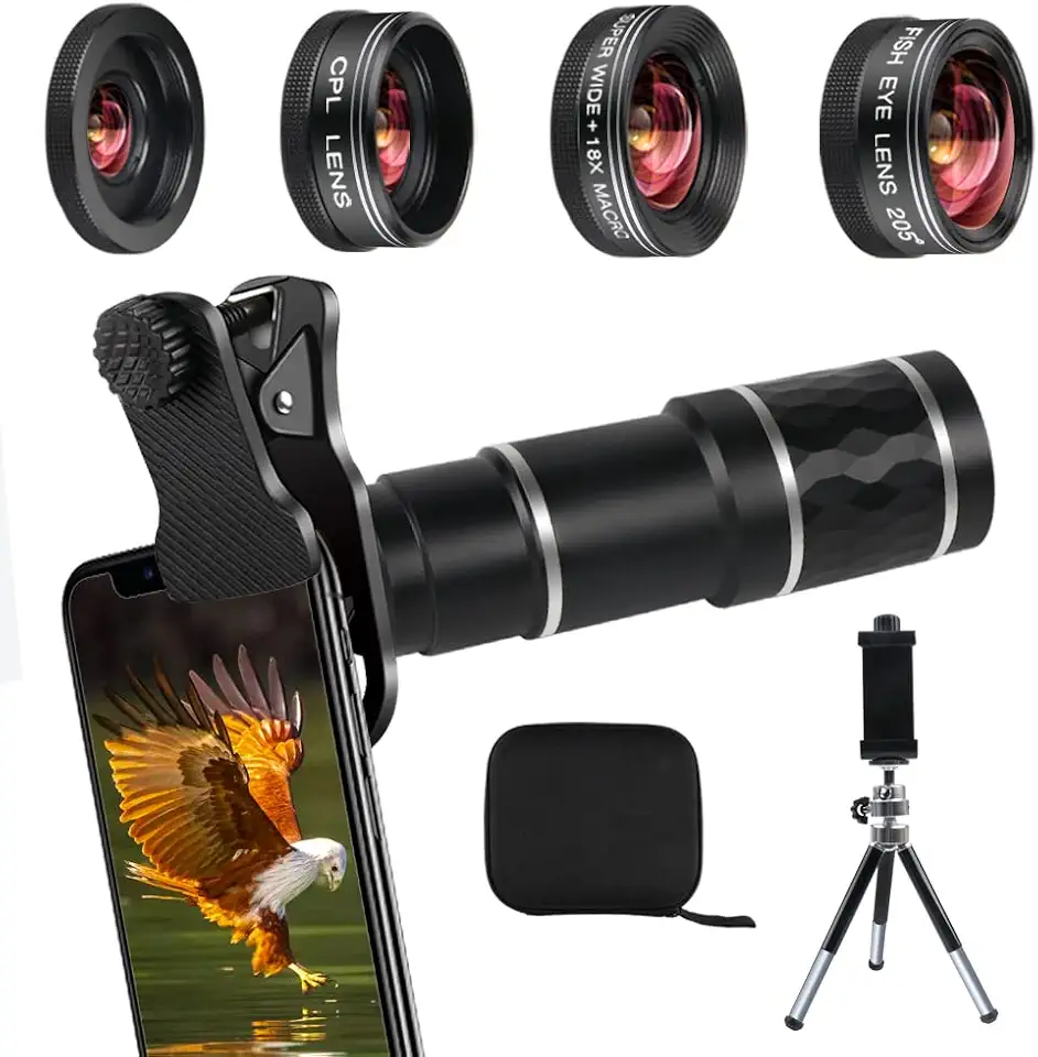 Kit de lentes de câmera de telefone para iPhone, Android, lente zoom teleobjetiva 20X, lente grande angular e macro, olho de peixe, lentes CPL compatíveis com iPhone 12 11 X Xs XR 8 7 6 Plus, Samsung