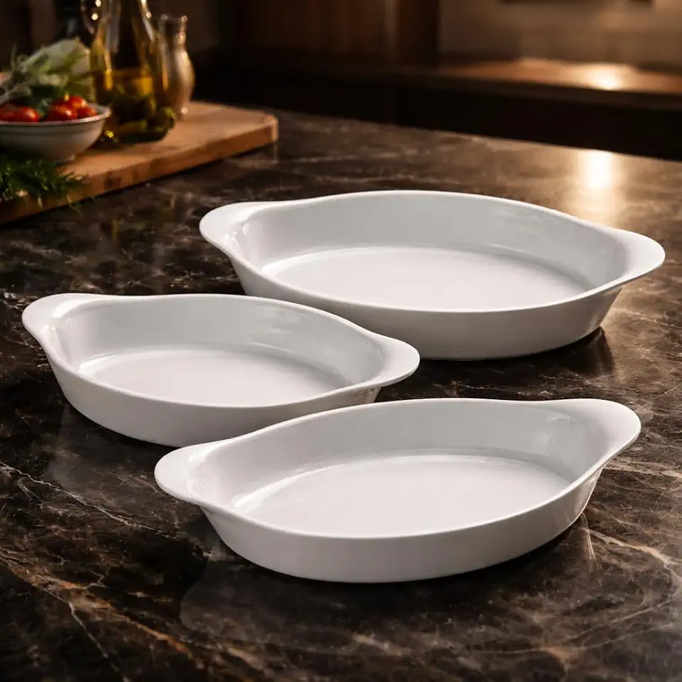 Jogo Assadeiras Opaline 3 Peças Refratárias Vidro Branco 0,6L 1L 1,4L Travessas para Forno Mesa Premium Assar Lasanha Frango Peixe Legumes Cozinha Completa Resistente Durável