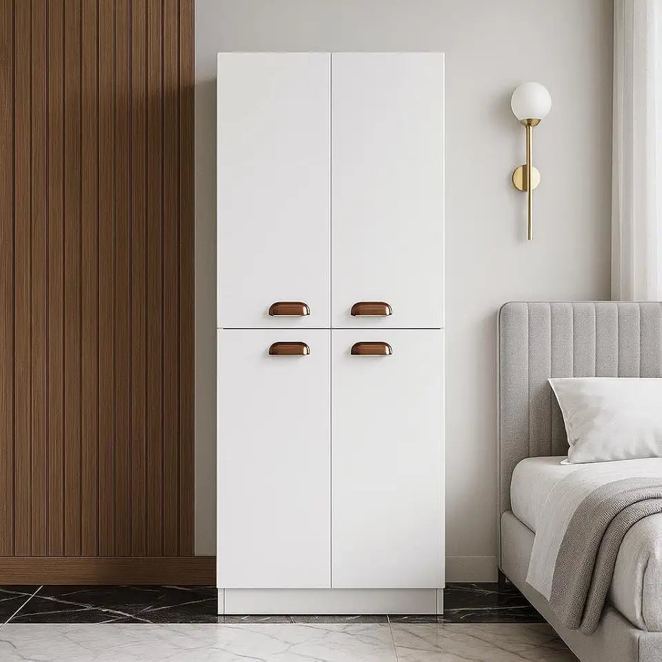 Guarda-Roupa Solteiro 4 Portas com 4 Prateleiras, Cores Branco e Preto, Móvel Compacto para Quarto, Organização Prática e Espaço Otimizado (BRANCO)