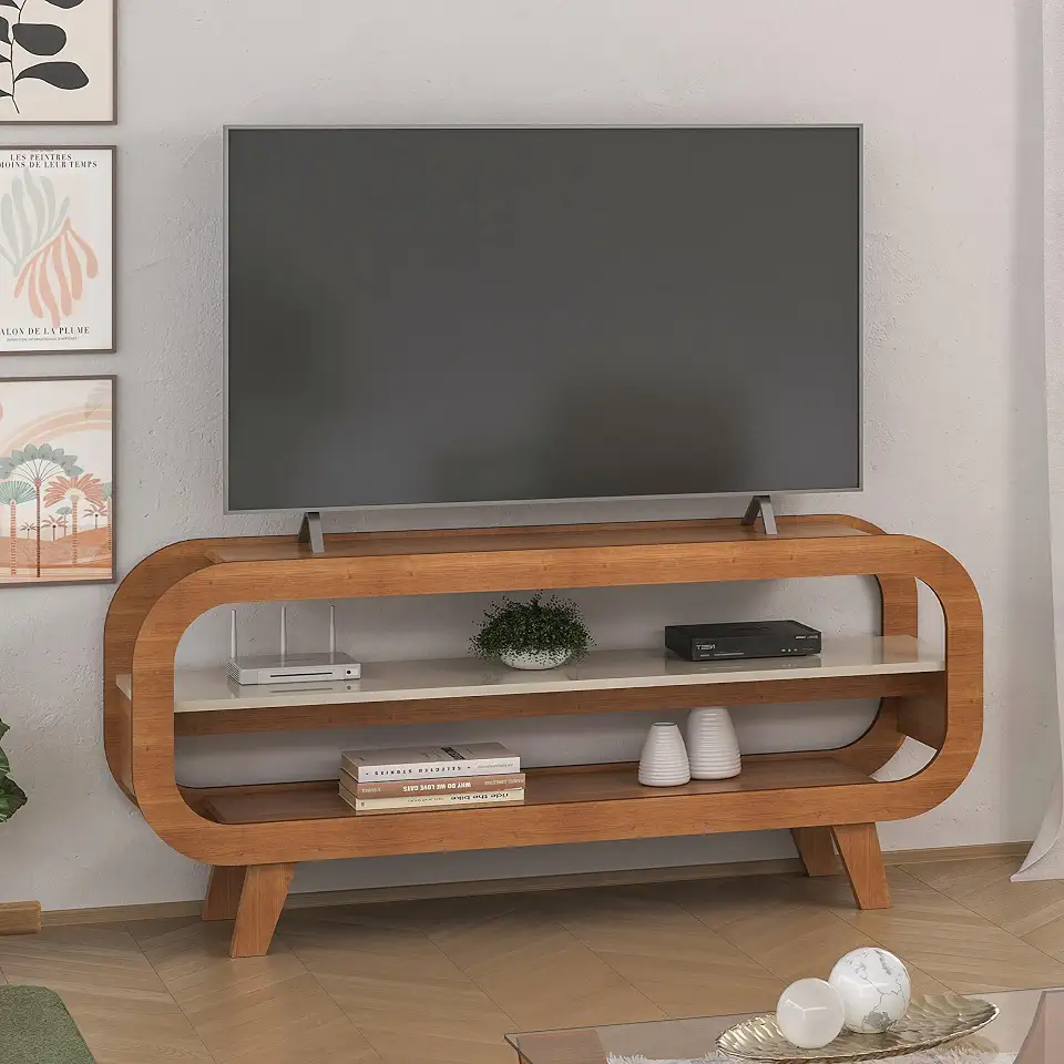 Rack 1,33 mt para TV até 60" com estrutura usinada MDF 15mm THEO cor Cinamomo/Off White - Artely