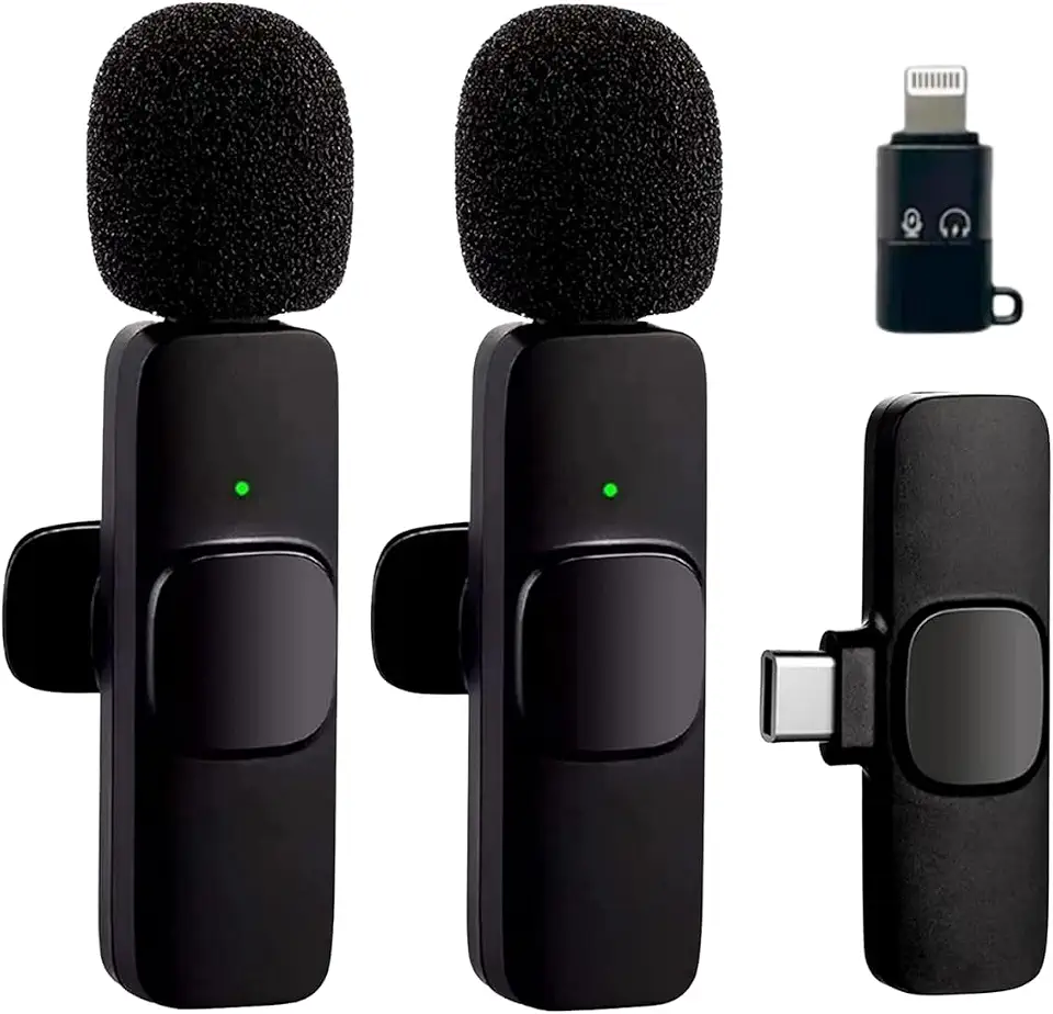 Kit Microfone de Lapela Profissional Sem Fio Altamente Sensivel Com 2 Entradas Almplamente Compativeis (Tipo C e IOS) Podcast, Youtubers, Influencer e TikTok Com Redução de Ruidos