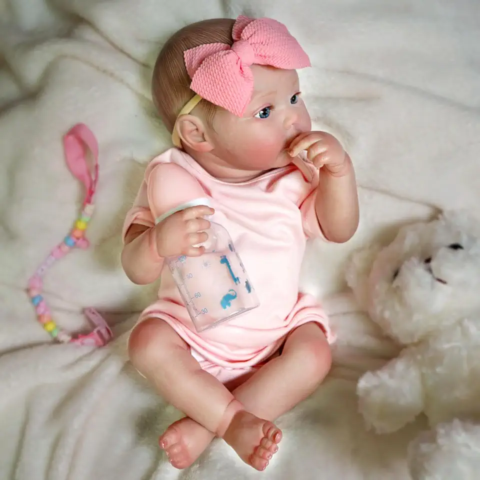 Brastoy Bebê Reborn Silicone Boneca Realista Menina Rosa Pintado Original 48cm Olhos Azuis