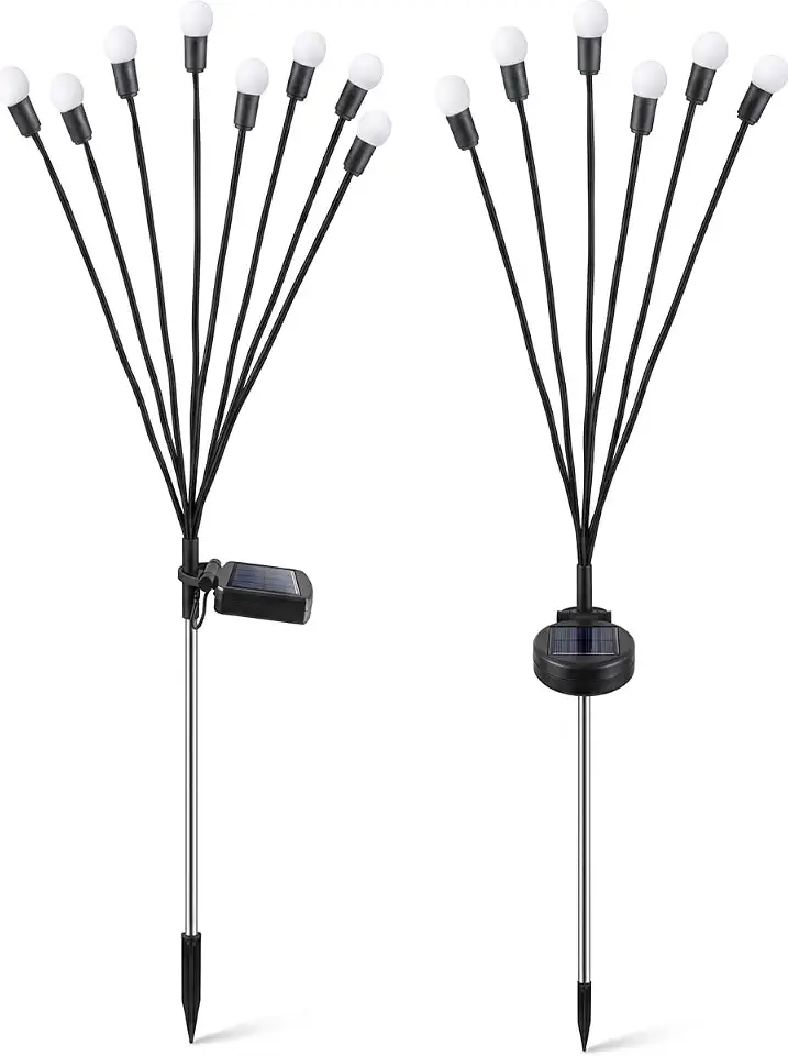 Kit 2 Peças Luminária de Jardim com Placa Solar Espeto 8 LED Estilo Vagalume
