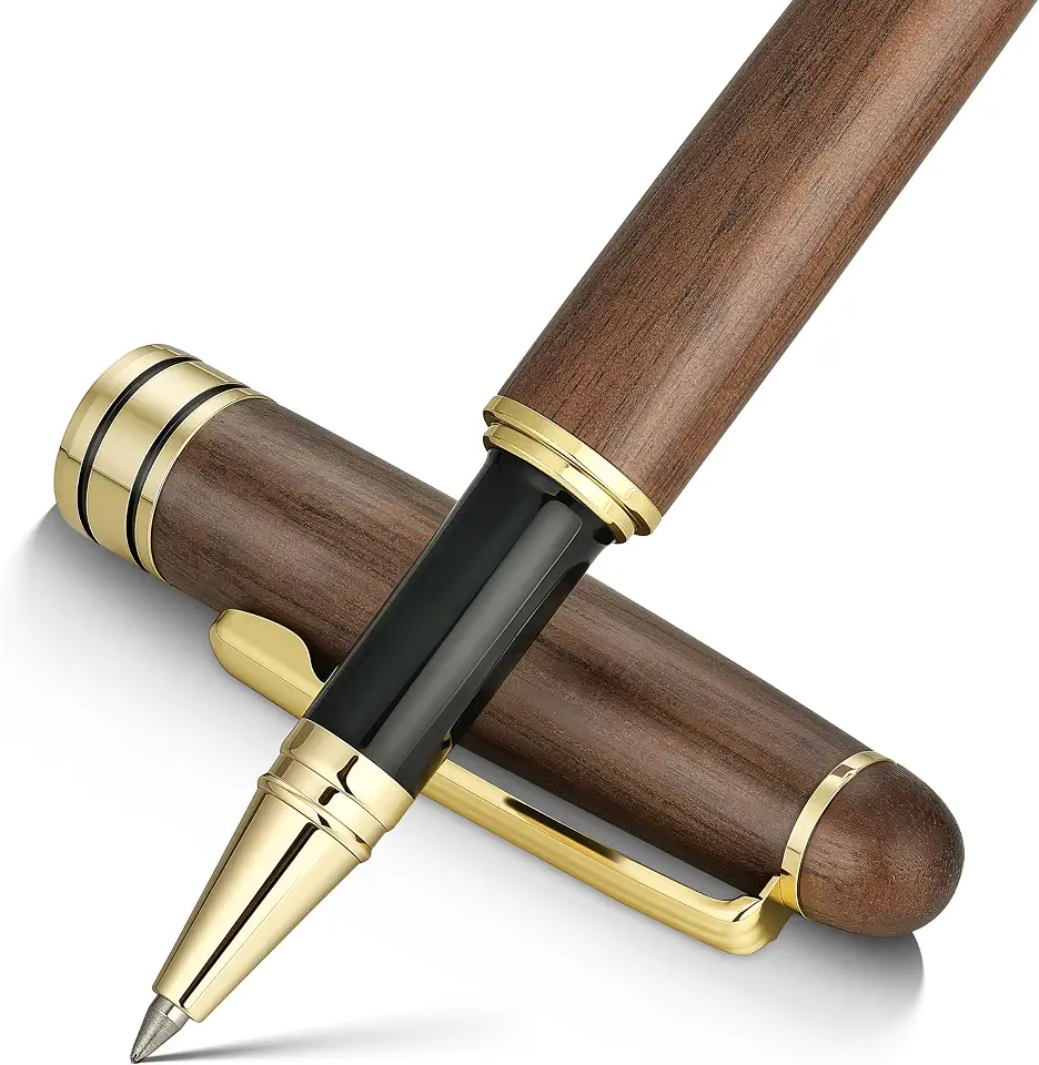 BEILUNER Conjunto de canetas esferográficas de madeira de luxo, nogueira elegante e elegante para presente para executivos exclusivos de escritório premium - caixa de presente com refis extras (preto)
