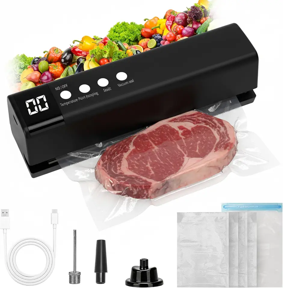 Seladora a Vácuo com Carregamento Sem Fios, Preservação a Vácuo Totalmente Automática, Seladora Doméstica Compacta de Plástico, Máquina de Embalagem com Compressor