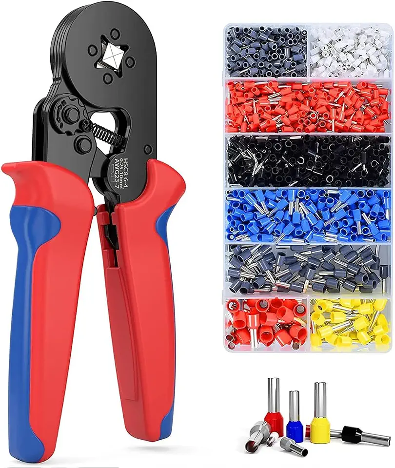 Alicate de Crimpar com Kit 1200 Terminais, Ferramentas de crimpagem autoajustáveis para 0,25-10mm², terminal de cabo de aço com ponteira quadrada