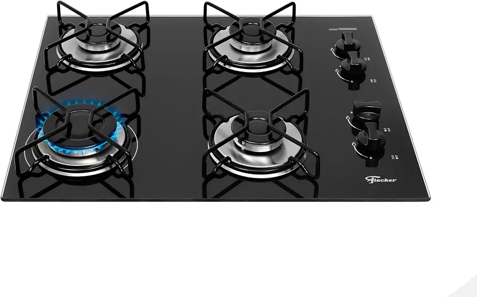 FISCHER COOKTOP À GÁS 4 BOCAS FIT LINE TREMPE ARAMADO MESA VIDRO PRETO BIVOLT 36350-102675