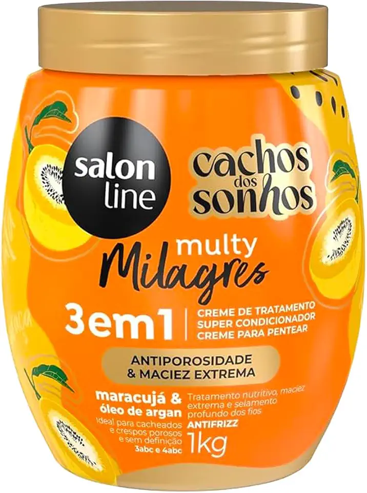 Salon Line, CACHOS DOS SONHOS CREME CONDICIONADOR MARACUJA 3 EM 1 MULTY MILAGRES 1KG