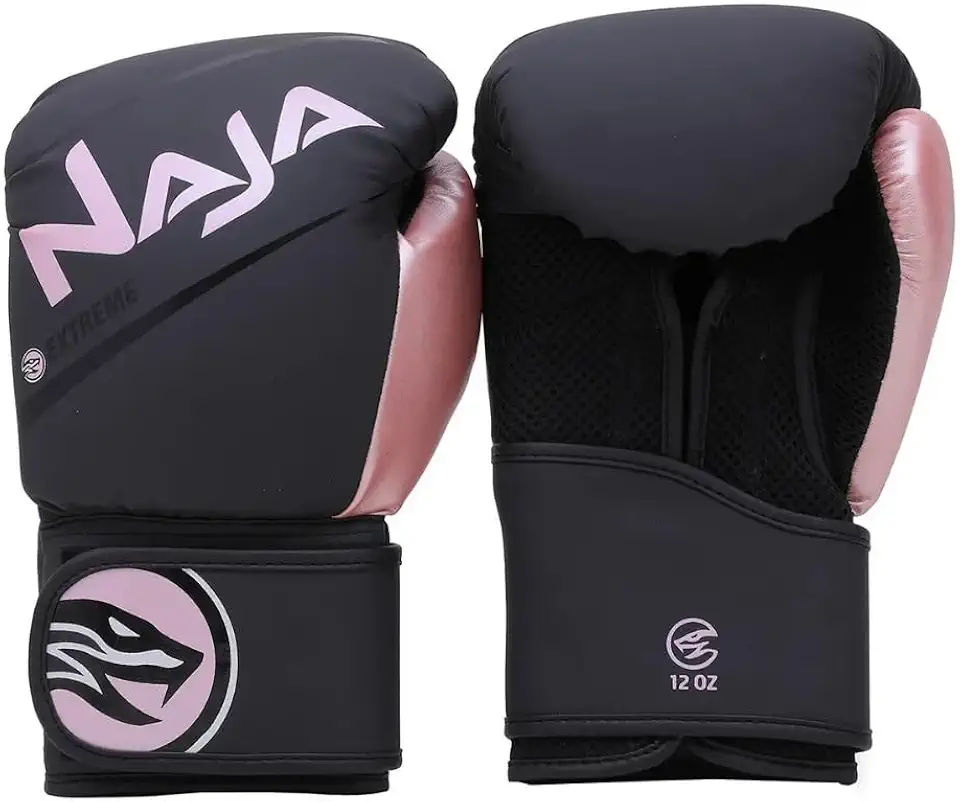 Luva De Boxe Muay Thai Naja Preto Com Rosa Original 14OZ