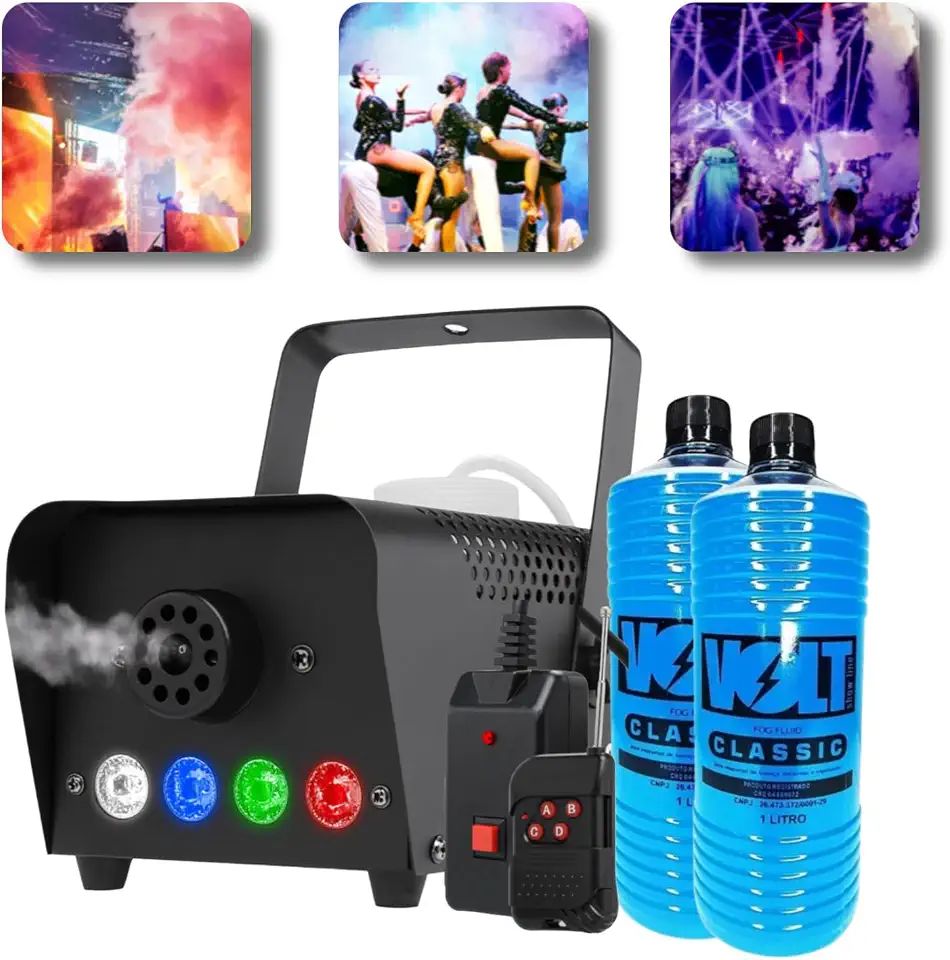 Kit Maquina De Fumaça + 2 Controles + 2 Fluidos Leds Rgbw Dmx