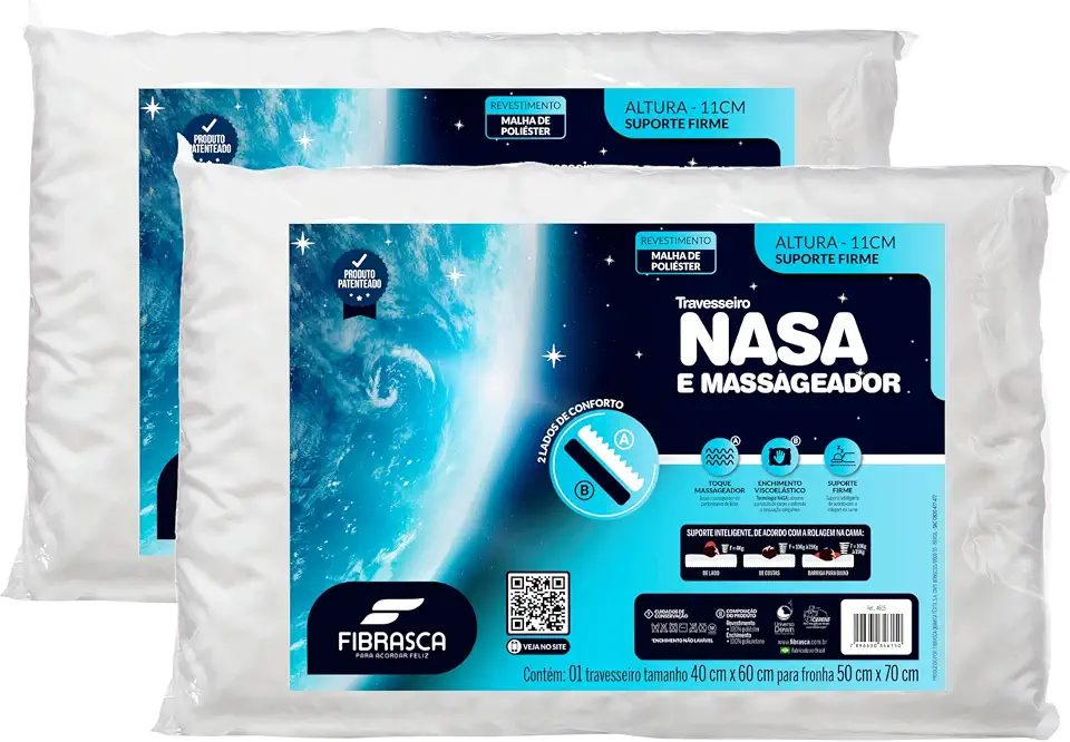 Kit 2 peças Travesseiro Nasa Up 3, para fronhas 50x70 cm, Fibrasca