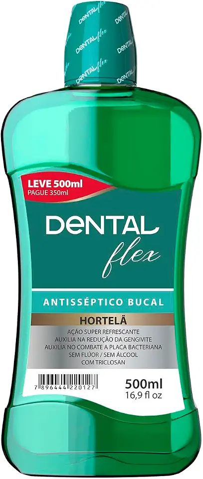 Enxaguante Bucal Hortelã Antisséptico 500ml Dentalflex, Sem Álcool e Sem Flúor