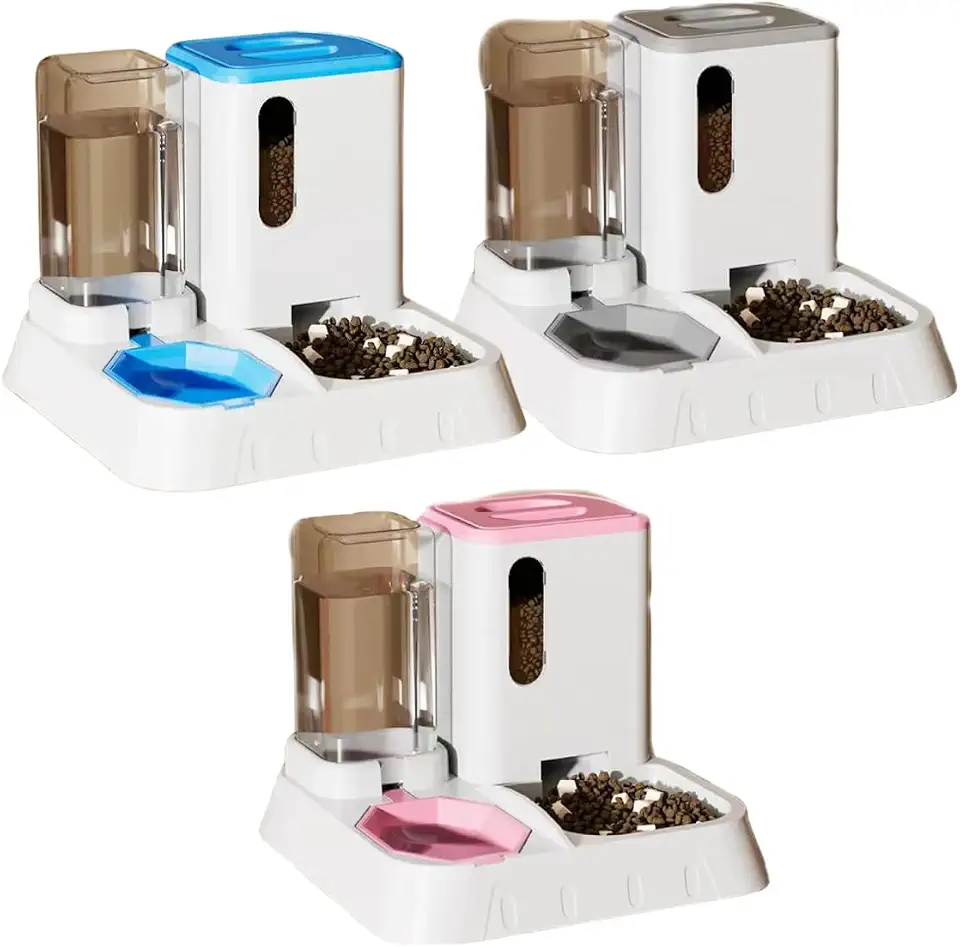Comedouro e Bebedouro Duplo Dispenser Automático 1,3L e 1,2kg para Pet Cães e Gatos (Cinza)