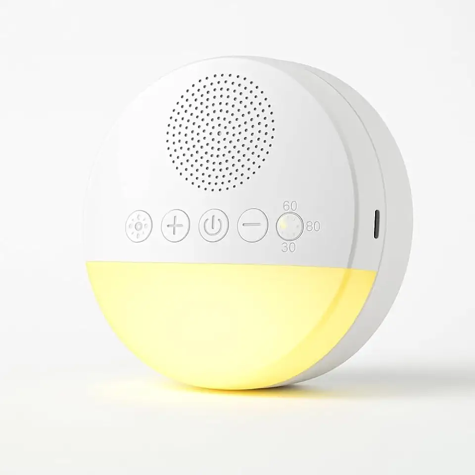 Aparelho de Som com Ruído Branco, 20 Sons Relaxantes, Luz Noturna Suave, Timer 15/30/60, USB-C, Ideal para Bebês e Crianças – Premium