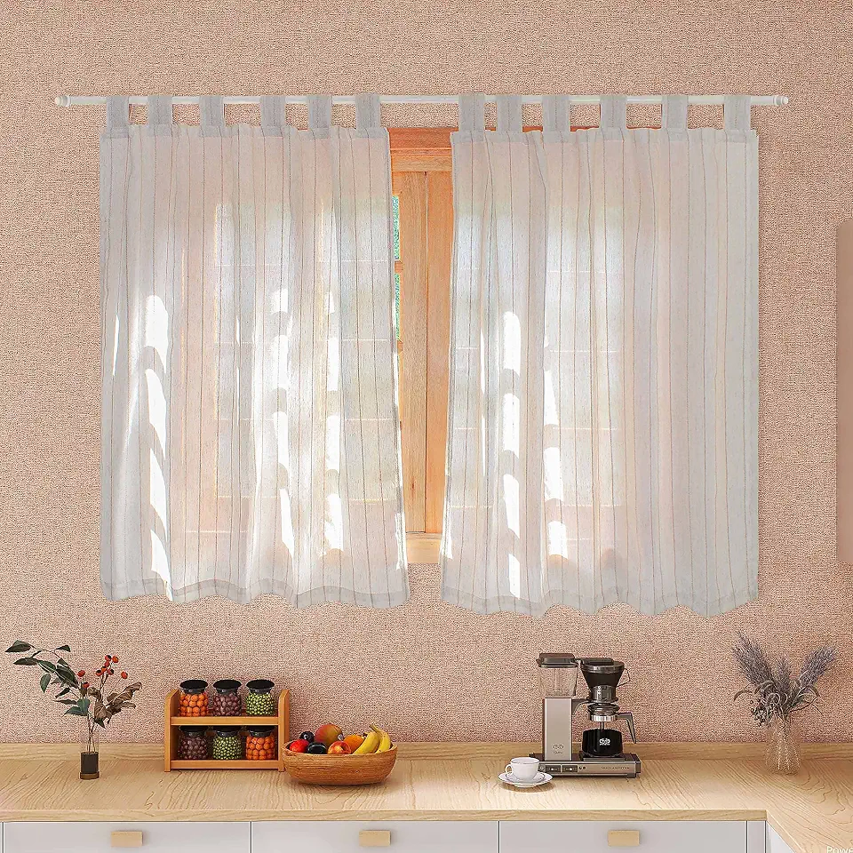 Cortina de Cozinha Linho Bordado 2,00 x 1,20 Decorativo Rústico Bege Artesanal Lavável com Alça