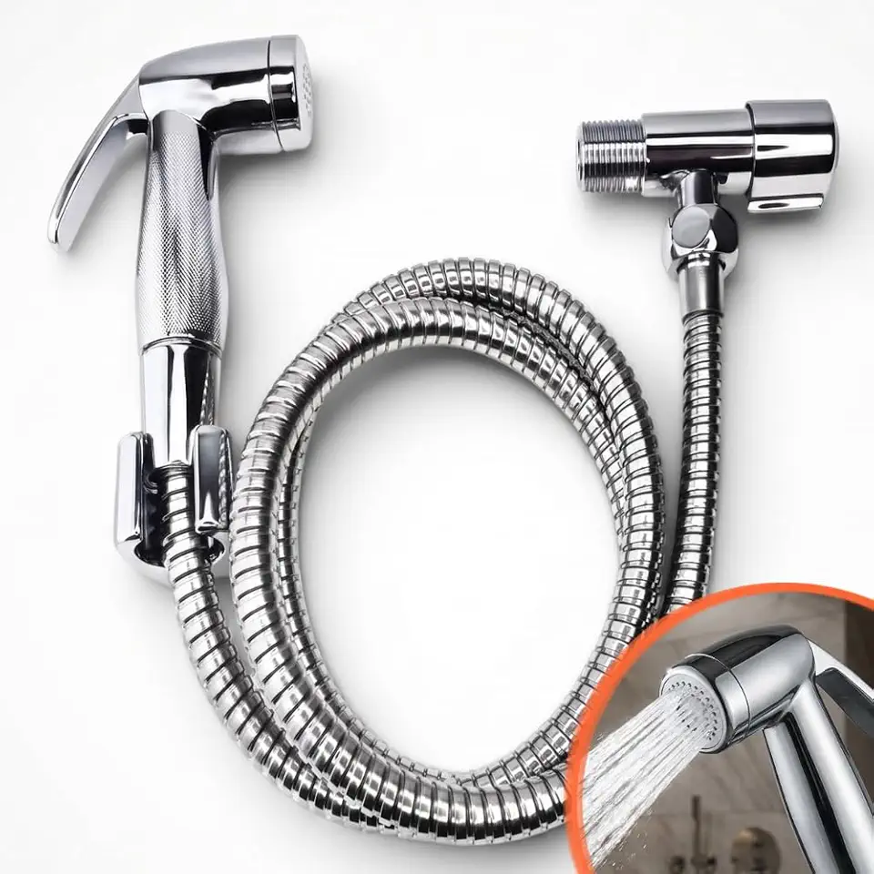 Ducha Higiênica Inox 120 cm Chuveirinho luxo Premium Alta pressão 1/4 Mangueira Flexível gatilho rapido, Gatilho Manual cromado