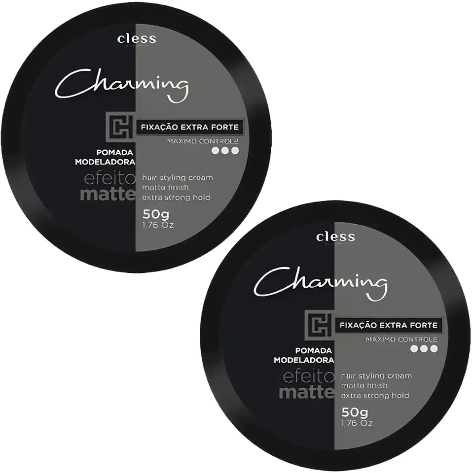Kit 2 Pomada Cera Modeladora Charming Cless Efeito Matte Extra Forte Fixador Cabelo Masculino 50g