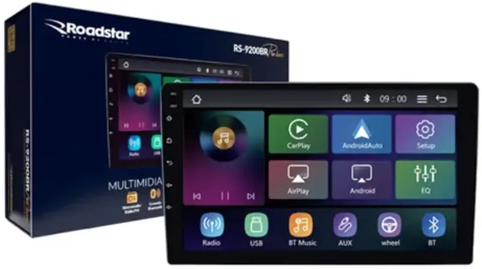 Central Multimídia MP5 Tela 9 Polegadas Roadstar RS-9200BR Pro Line Carplay Sem Fio