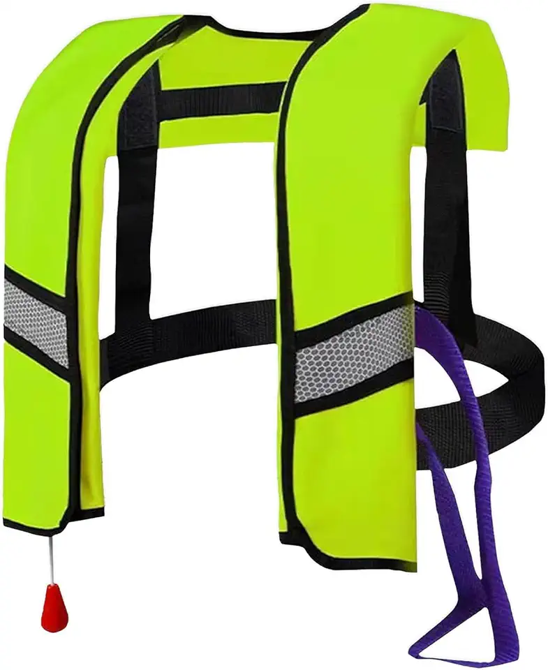 Colete Salva-Vidas Automático Unissex 150N - Dispositivo de Flutuação Inflável Leve com Detalhes Refletivos, Apito E Câmara de Ar Extra - Adequado para Remo E Snowboard (Verde)