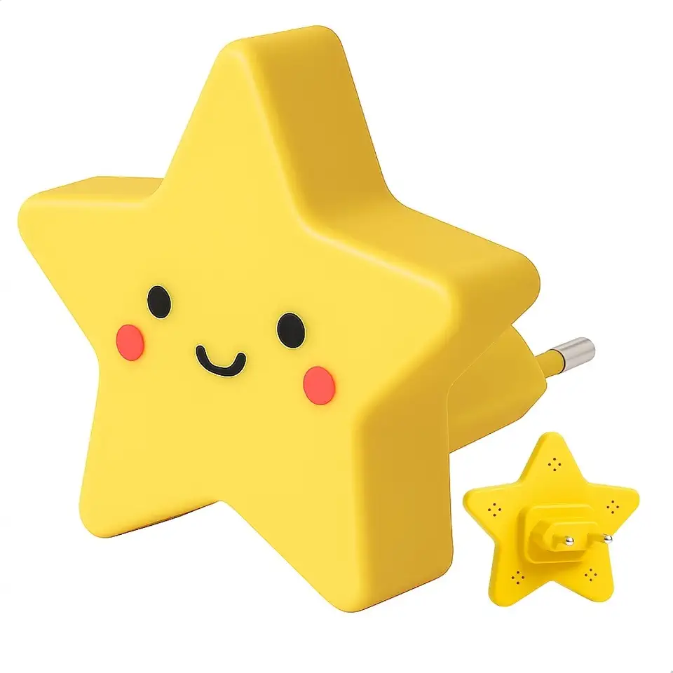 Luz de Tomada Estrela LED Infantil – Luminária Noturna Decorativa em Branco, Rosa, Azul e Amarelo (Amarela)