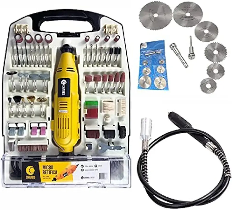 Micro Retífica com 234 Acessórios + Chicote + Jogo de Serras - 220V