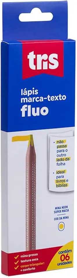 Lapis Marca Texto Tris Fluo Amarelo Caixa 6 Unidades