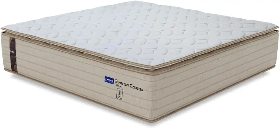 Colchão Queen Probel Molas Ensacadas Pillow Top 158x198x30cm Guarda Costas Genova Branco/Bege
