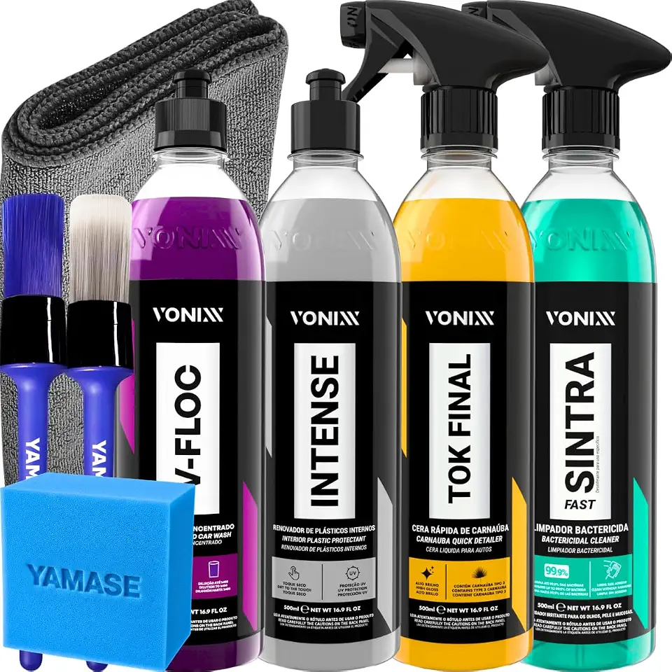Kit Lavagem Automotiva Completa Vonixx Cera Carnauba Tok Final V-Floc Revitalizador de Plasticos intense Sintra fast