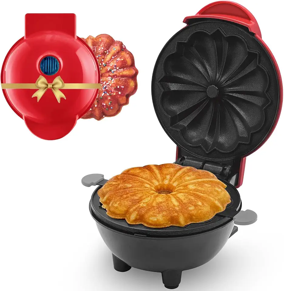 Máquina Elétrica de Mini Bolos Portátil Antiaderente – Assa Rápido Automática – Mini Cake Maker para Cupcake, Donuts e Bolinhos – Fácil de Usar, Compacta e Prática para Cozinha (Vermelha - 110V)