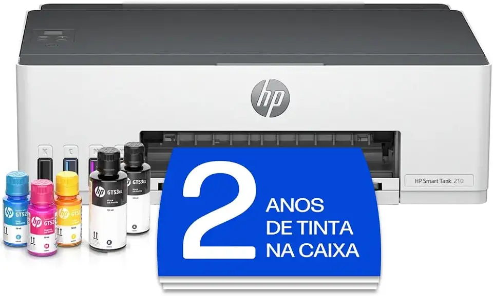 Impressora HP Smart Tank 210 com Tanque de Tinta Colorida - Com Wi-Fi - USB 2.0 de alta velocidade. Funções da impressora: Imprimir. Cor: ‎Branco (3D4L5A)