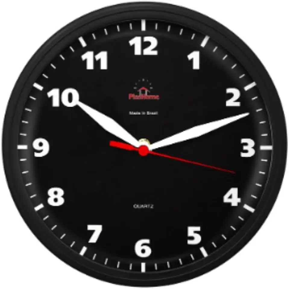 Relógio de Parede Omega com Mecanismo Step Silencioso - Ideal para Cozinhas, Escritórios e ambientes em geral (Preto)