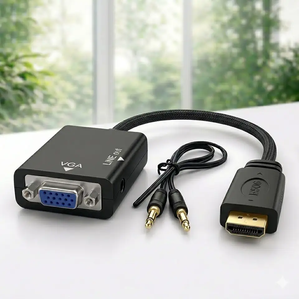 Adaptador HDMI para VGA com Áudio P2 1080p – Conversor para PC, Notebook, Xbox, PS4, Monitor e Projetor Premium