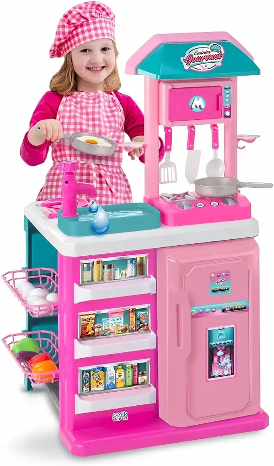 Cozinha Gourmet Infantil Completa Rosa Sai Água Magic Toys 8016