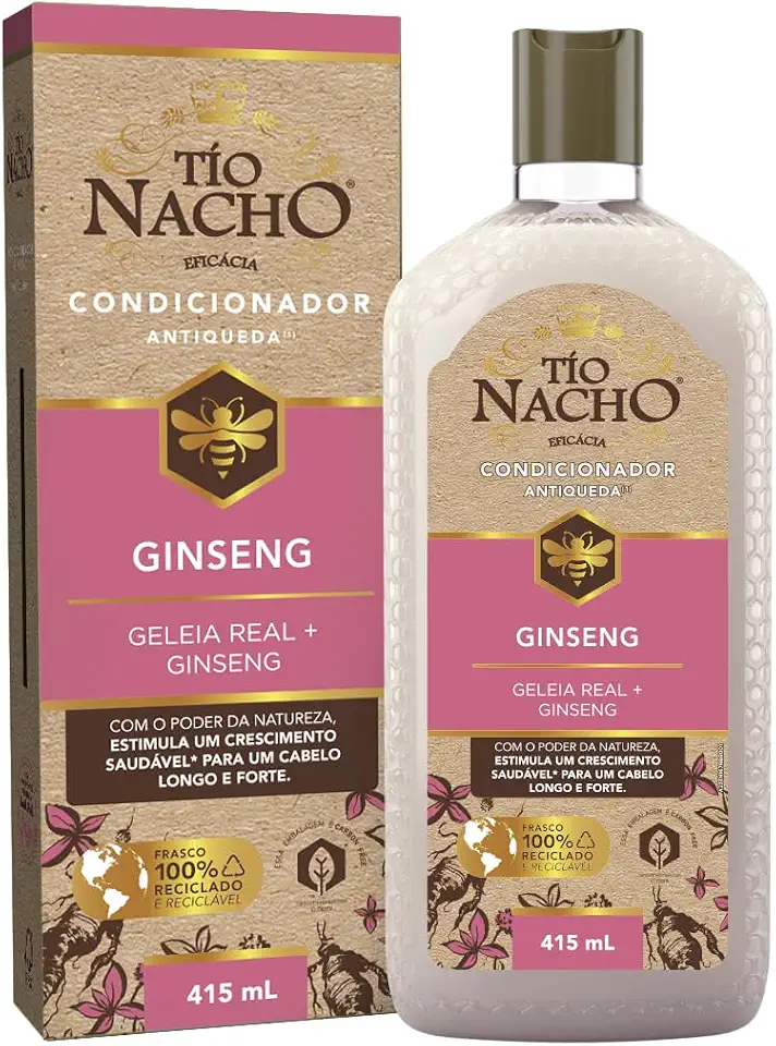 Tío Nacho Condicionador Ginseng Antiqueda Natural com Geleia Real e Extrato de Ginseng – Fortalecimento, Crescimento Saudável e Redução da Quebra Capilar 415ml