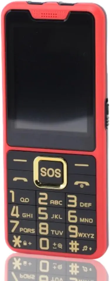 Yoidesu Celular sênior desbloqueado para idosos com tela HD à prova de quebra de 2,6 polegadas SOS Chave grande teclas táteis Base de carregamento (vermelha)