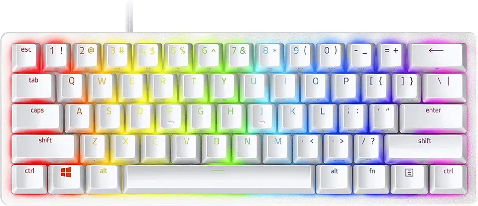 Teclado Mecânico Gamer Razer Huntsman Mini-Click Optical Purple Switch, Mercury Branco