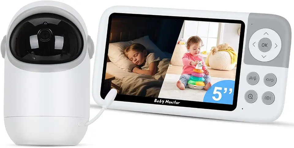 Babá Eletrônica com Monitor 5" HD, Baba Eletrônica sem Wi-Fi, Câmera com Visão Noturna e Áudio Bidirecional, Monitoramento com Zoom Digital, Ideal para Baby Monitor e Cuidados Infantis