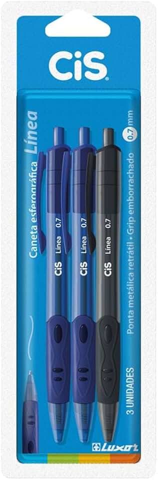 CiS Línea Luxor Caneta Esferográfica - 0.7 mm - Blister - 2 Azul/1 Preto - pacote de 3 unidades
